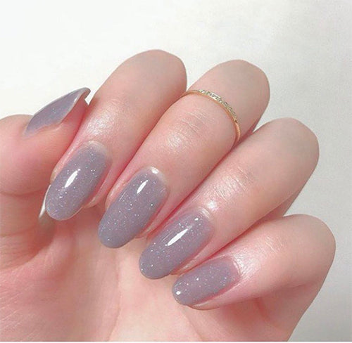 Glitterly sparkling Gray gel nail designs, done by Weekly Gel