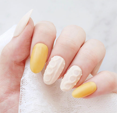 yellow and white color with matte texture gel nail art by Weekly Gel