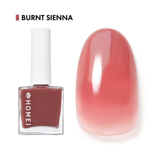 Nail cover hardener nail care polish with elegant pinkish red "Burnt Sienna". Branded by HOMEI Weekly Gel. Free from 12 harsh ingredients so we name this 12FREE.