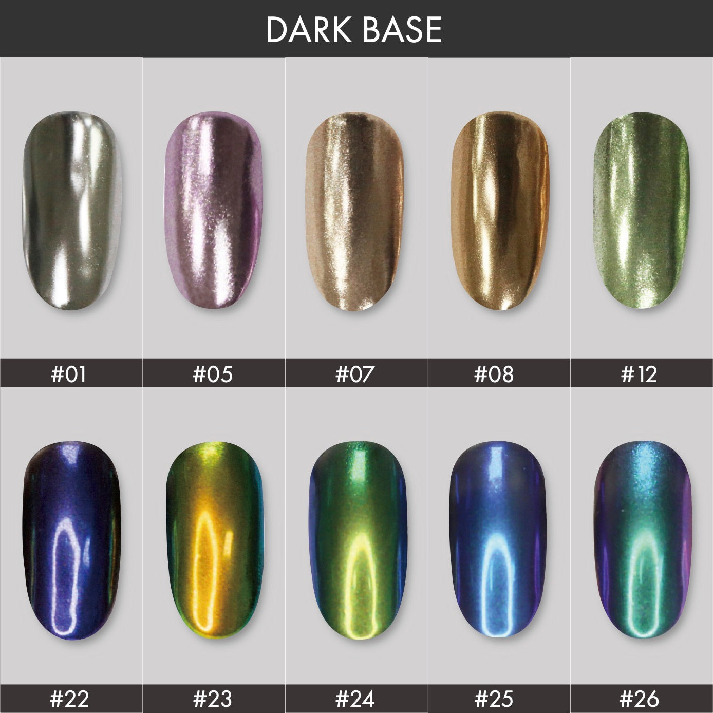 Color showcase of HOMEI Weekly Gel Mirror Nails Collection.