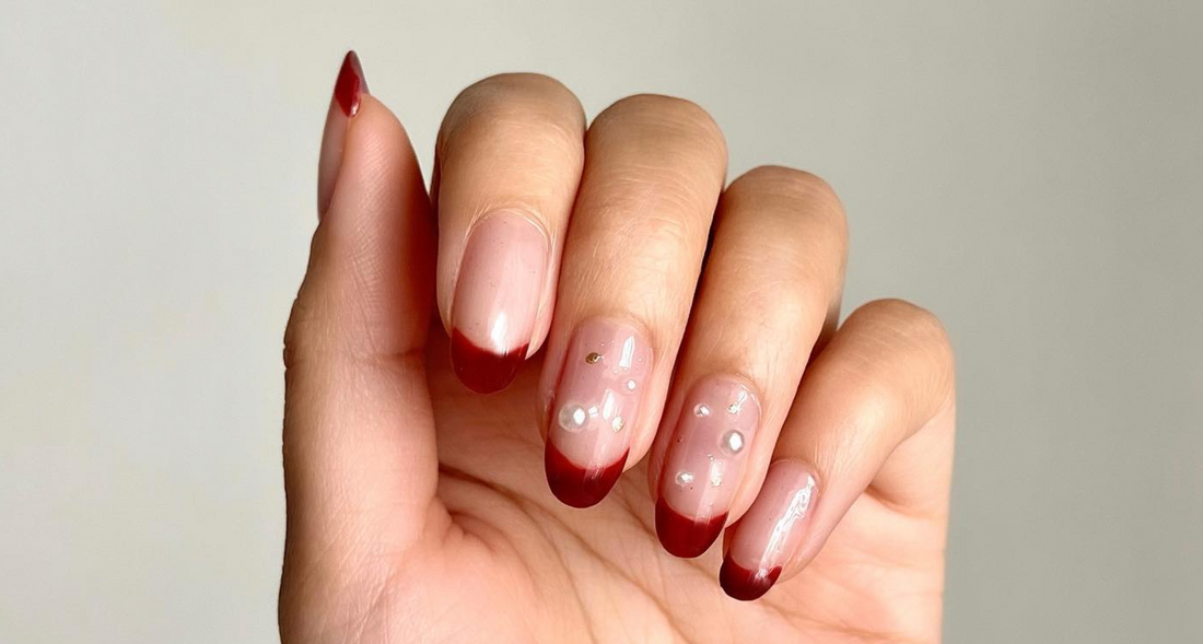 Red + Pink French Nail. Used Weeklygel Compassion NE-151 and WG-25 Vintage Bordeaux