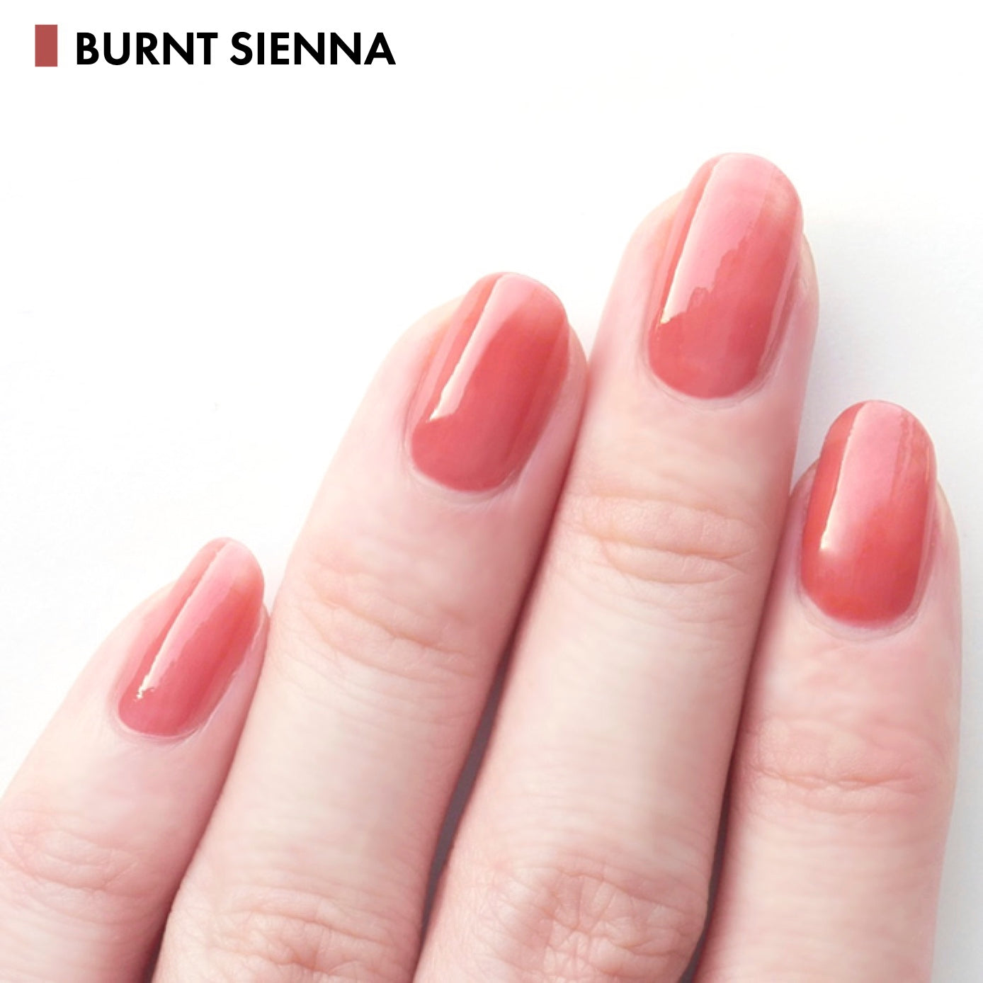 Nail cover hardener nail care polish with elegant pinkish red "Burnt Sienna". Branded by HOMEI Weekly Gel. Free from 12 harsh ingredients so we name this 12FREE.