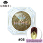 HOMEI Weekly Gel Mirror Powder product image with finished design on nail chip. Metallic Gold 
