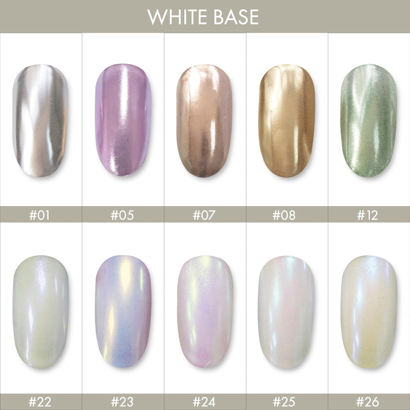 Color showcase of HOMEI Weekly Gel Mirror Nails Collection